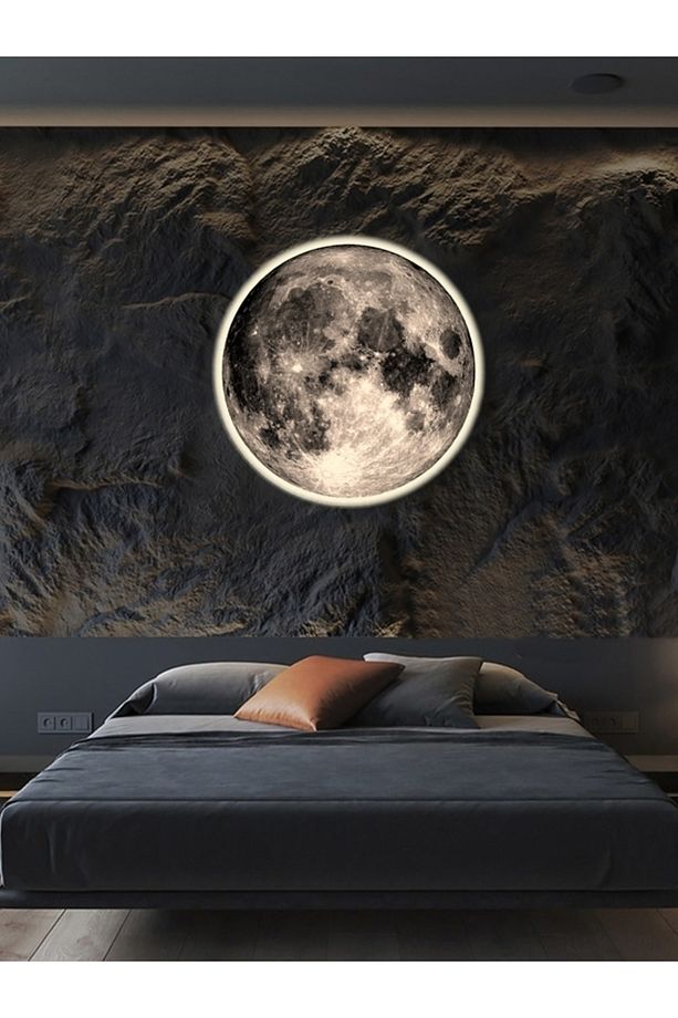 Moon Art, Modern Aplik, 30cm Çap,led 25watt, Led Duvar Aplikleri, Yatak Odası Aplik,yatak Başı Aplik - 9