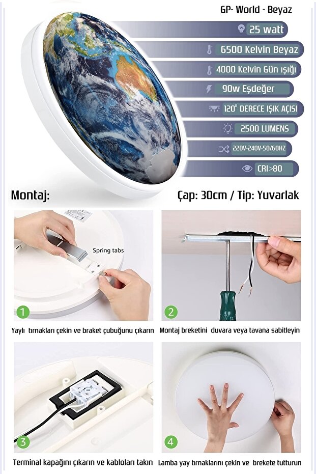 Led Aplik 30cm Çap Led 25wat, Duvar Ay Tablosu Moder Led Aplik Yenı Model Avıze - 5