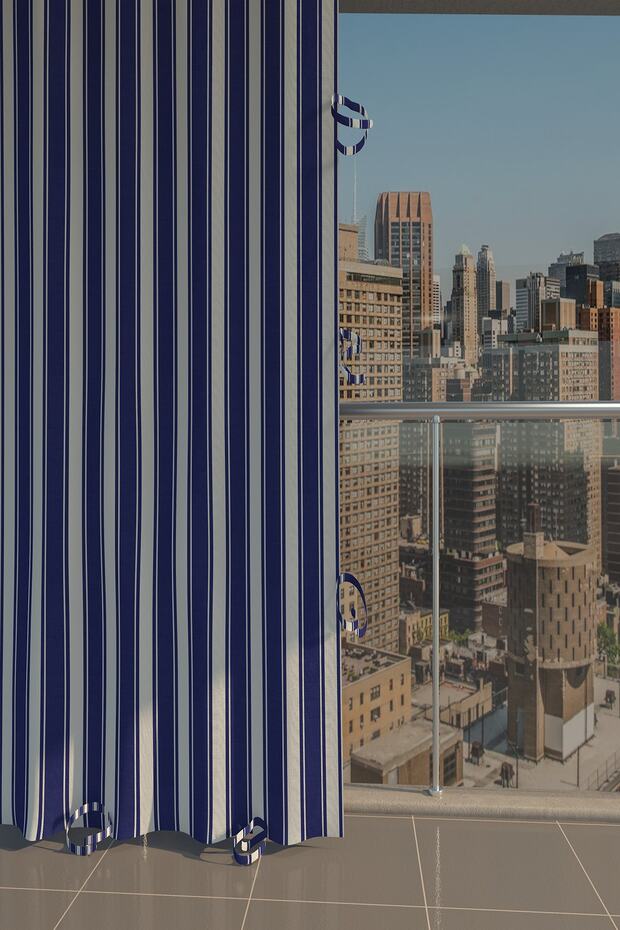 Balkon Perdesi 1.sınıf Kalın Kumaş Mavi-beyaz - 1