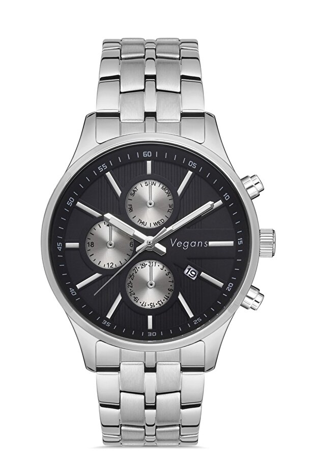 Men's Wristwatch with Calendar and Steel Strap