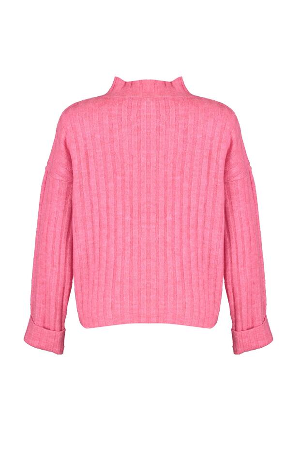 Pembe Geniş Kalıp Yumuşak Dokulu Dik Yaka Triko Kazak TWOAW21KZ0783 - 6