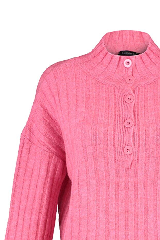 Pembe Geniş Kalıp Yumuşak Dokulu Dik Yaka Triko Kazak TWOAW21KZ0783 - 8