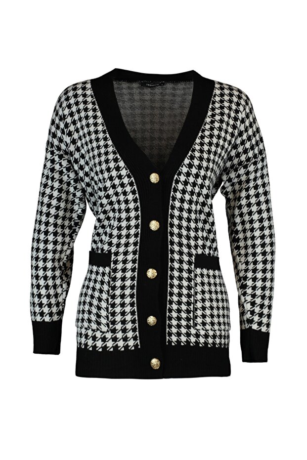 Čierny pletený sveter Wide Fit - Houndstooth TWOAW22HI0179 - 7