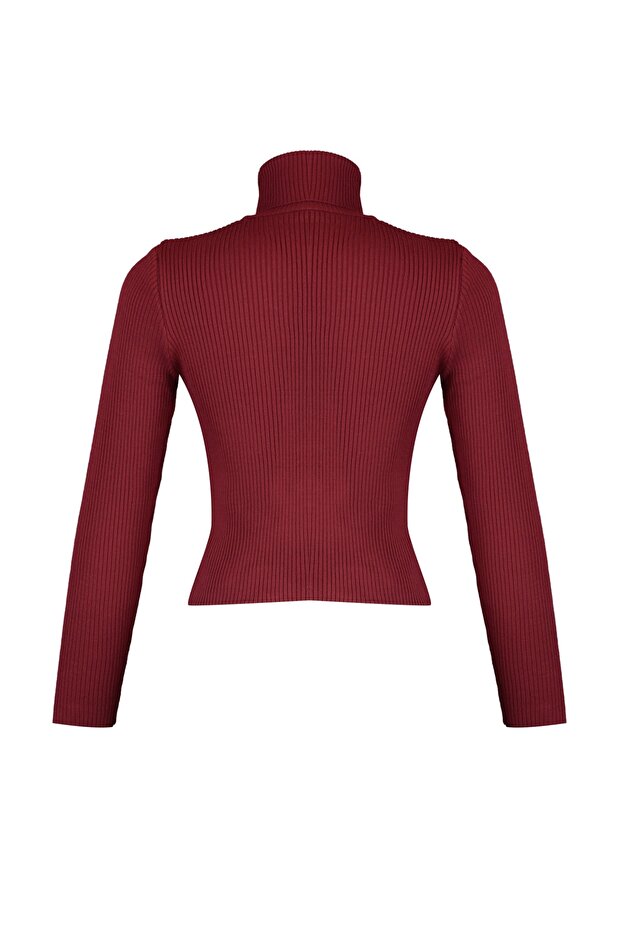 سترة تريكو أساسية ذات ياقة مدورة باللون العنابي TWOAW21KZ1279 - 6