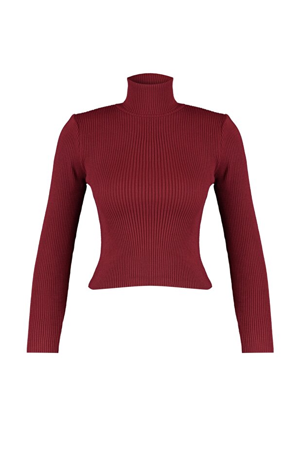 سترة تريكو أساسية ذات ياقة مدورة باللون العنابي TWOAW21KZ1279 - 7
