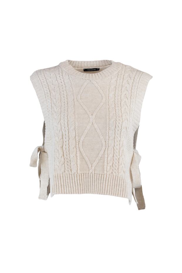 Taş Crop Yandan Kurdele/Fiyonk Bağlama Detaylı Triko Süveter TWOAW22SV0058 - 6