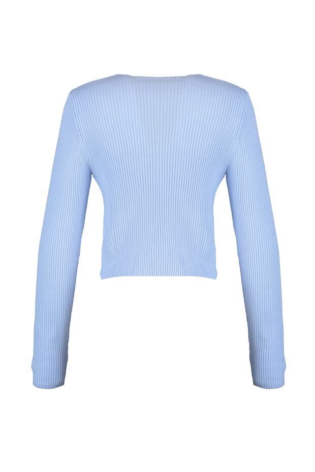 Açık Mavi Crop Bağlama Detaylı Bluz-Hırka Triko Takım TWOSS21HI0002 - 8