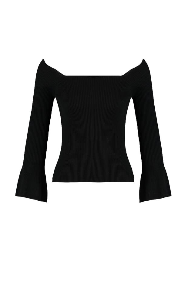 Черен трикотажен пуловер с яка Carmen - TWOAW22KZ2218 - 6