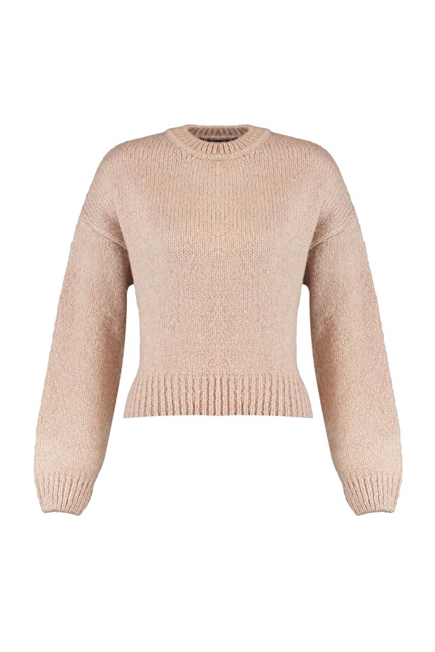 Puderfarbener, weich strukturierter Basic-Strickpullover mit weiter Passform TWOAW23KZ00185 - 7