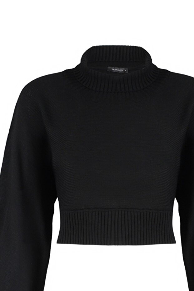 Siyah Süper Crop Basic Triko Kazak TWOAW21KZ0163 - 7