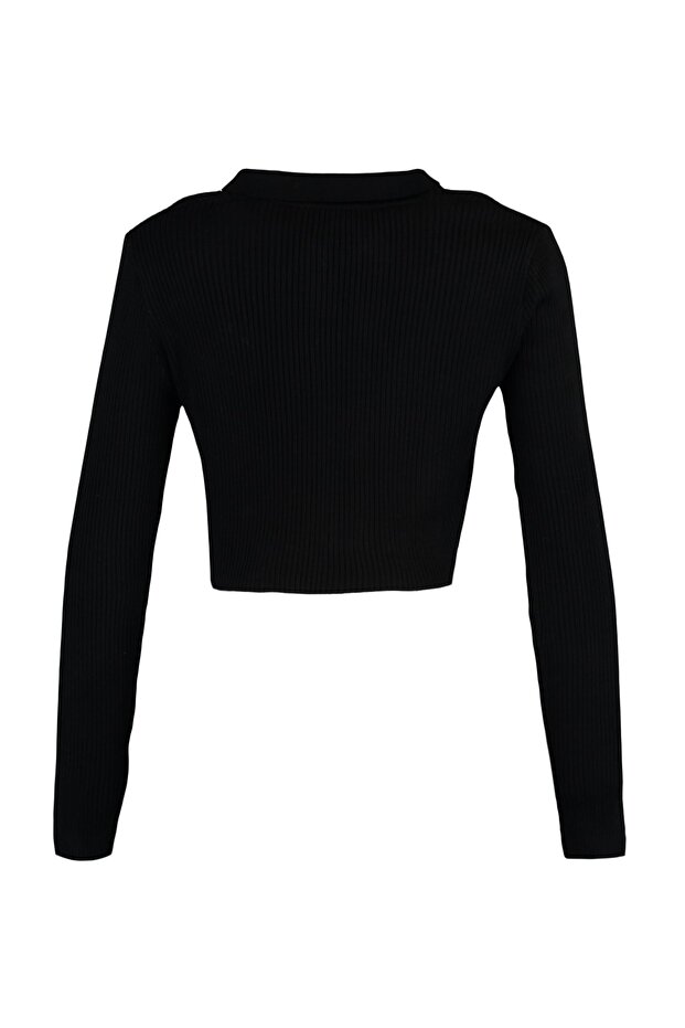 Siyah Crop Fermuarlı Triko Hırka TWOAW21HI0154 - 6