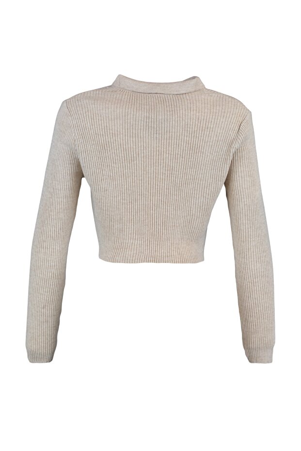 Bej Crop Fermuarlı Triko Hırka TWOAW21HI0154 - 8