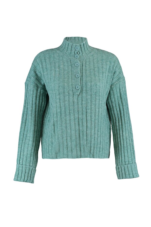 Weit geschnittener, weicher Strickpullover Mint – Stehkragen - 7