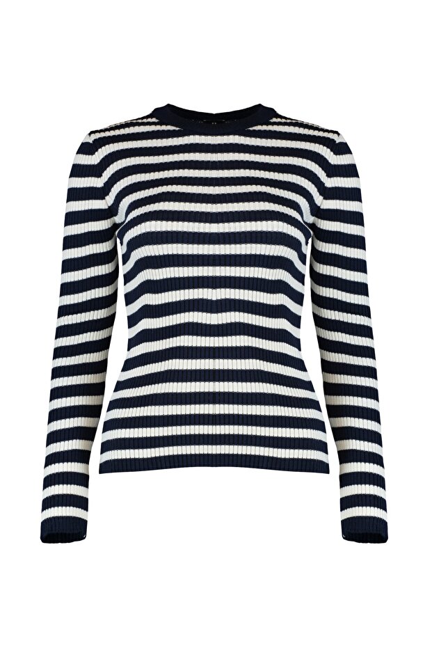 Granatowy sweter basic w paski TWOAW21KZ0942 - 7