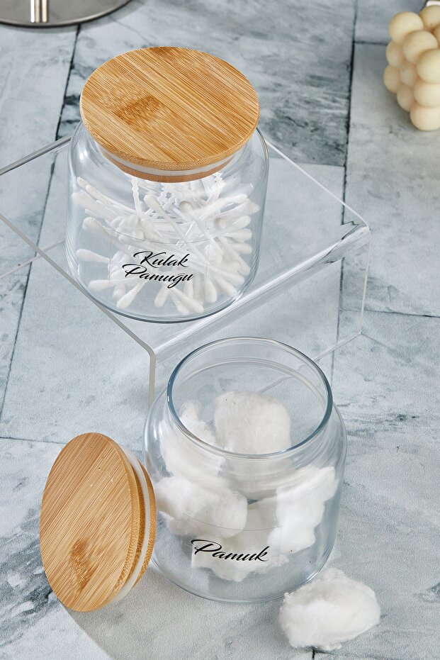 Cam Dekoratif Kapaklı Kulak Pamuğu Ve Pamuk Kavanozu 500 ml - 3
