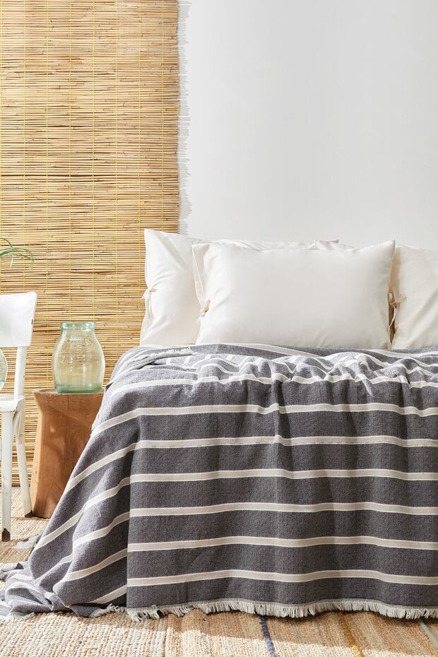 Vitali Çift Kişilik Müslin Pike Yatak Örtüsü - Antrasit - 1