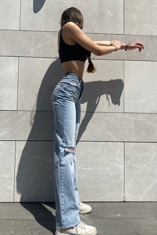 Distressed Straight Pantolon - 5