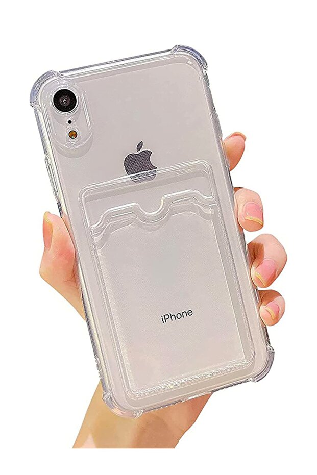 Cornered Transparent Silicone Case with Card Pocket for iPhone Xr