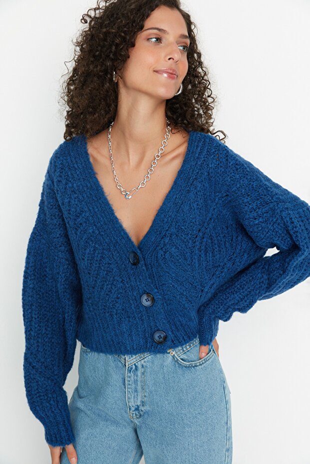Indigo Yumuşak Dokulu Crop Triko Hırka TWOAW21HI0017 - 3