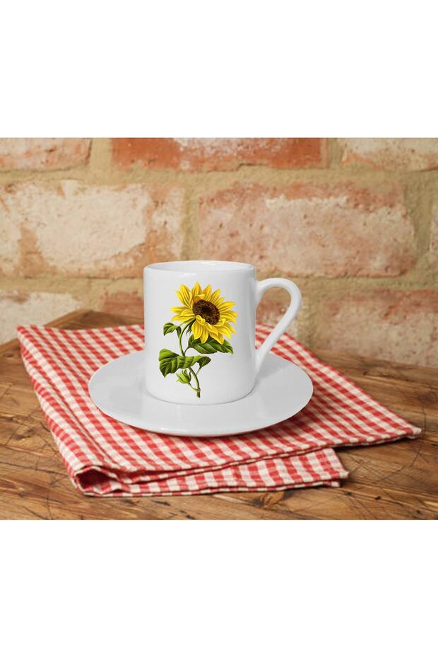 Sunflower Printed White Turkish Coffee Cup