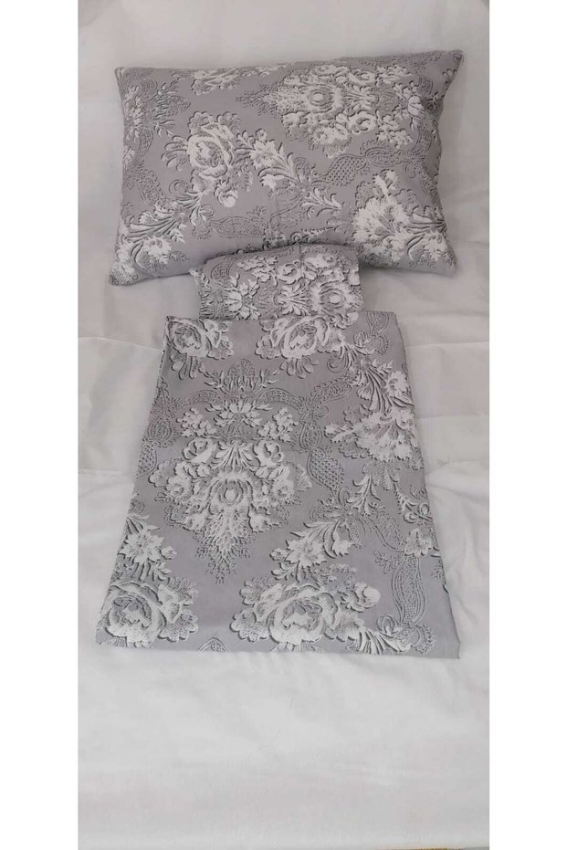 Gray Color Motif Teen Room Single Duvet Cover Set with Elastic Sheets (100X200)