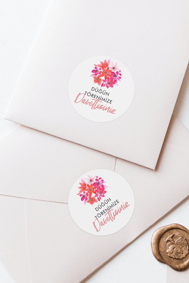 You Are Invited to Our Pink Flower Wedding Ceremony Written Invitation Envelope Label Sticker