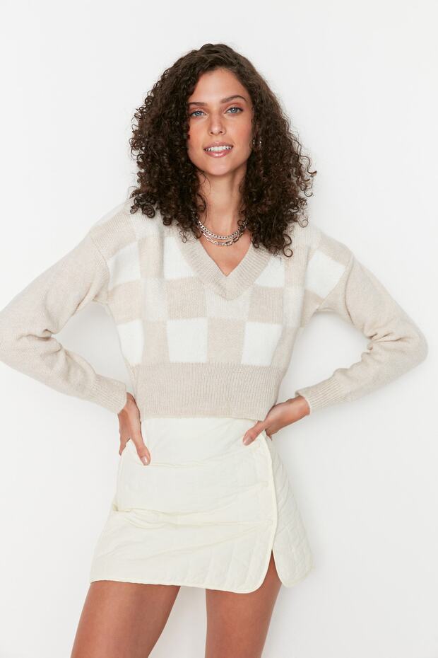 Weicher, strukturierter, gemusterter Strickpullover in Stone Crop-Optik TWOAW21KZ0174 - 1