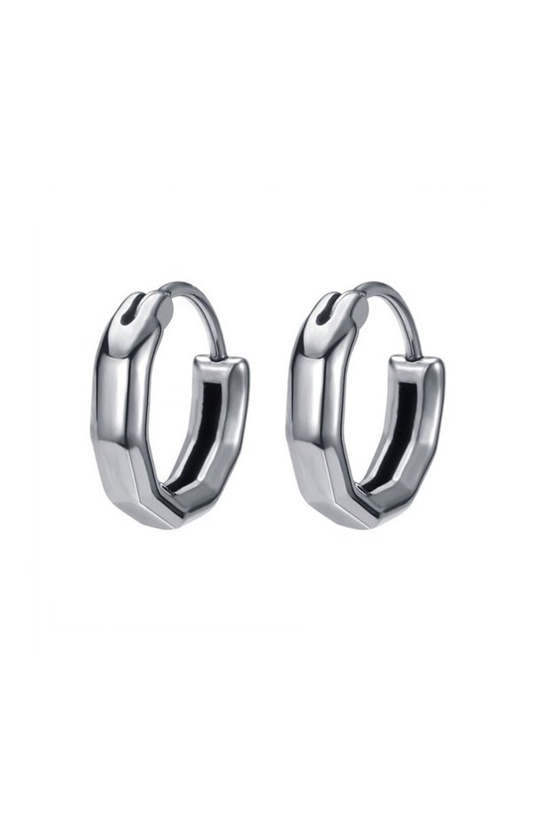Classic Hexagonal Vintage Flat Corner Snap Hoop Men's 316l Steel Earrings (pair)