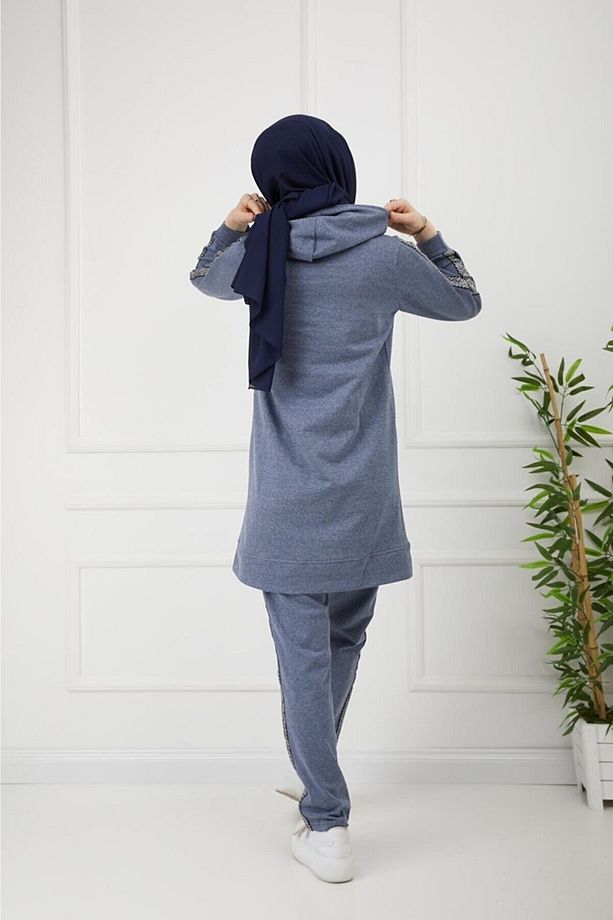 Kolu Şeritli Indigo Tesettür Eşofman Takımı Kolu Şeritli - 5