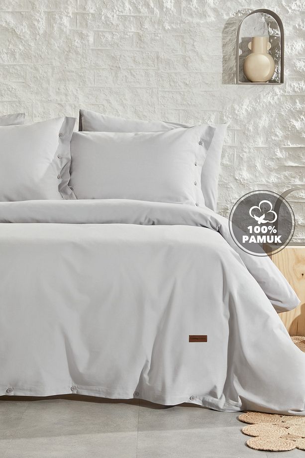 Plain Tek Kişilik Ranforce Yıkamalı Nevresim Takımı - Gri - 1