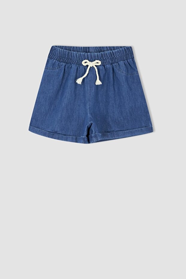 Kız Çocuk Relax Fit Esnek Belli Jean Şort - 1