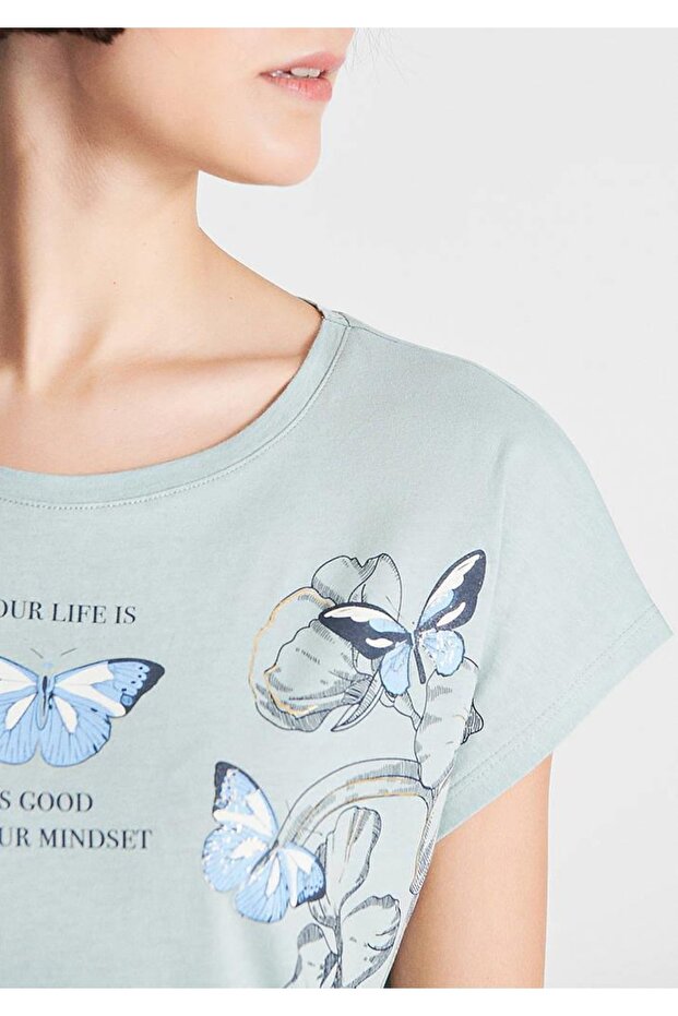 Çiçek Baskılı Tişört Regular Fit / Normal Kesim 1610142-70837 - 5