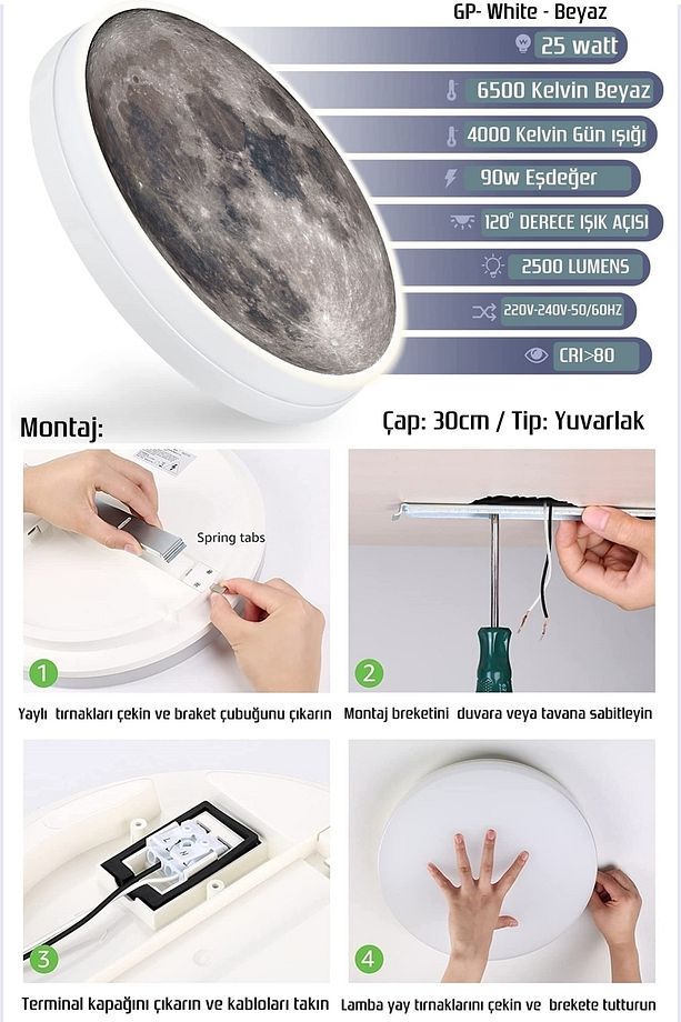 Moon,led Aplik,30cm Çap Led 25watt, Modern,duvar Aplik,led, Yatak Odası Aplik,yatak Başı Aplik, New - 3