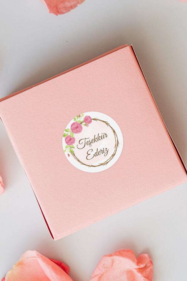 Pink Floral Thank You Written Round Adhesive Product Packaging, Package Label Sticker