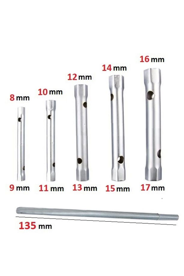 Borulu Lokma Anahtar Takımı Kovan Tipi T Kol Buji Anahtar Seti 5li Boru Lokma Seti 8mm-17mm - 8