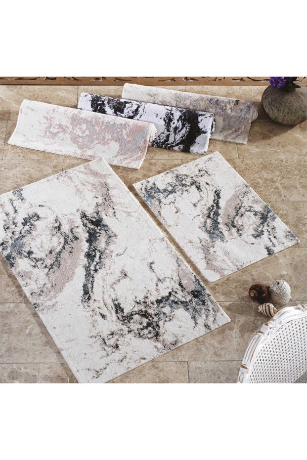 Veronica Double Bath Mat Set / Beige-Blue