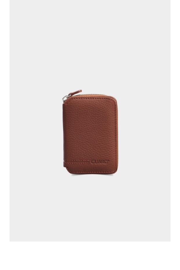 Fermuarlı Hakiki Deri Mini Cüzdan Taba