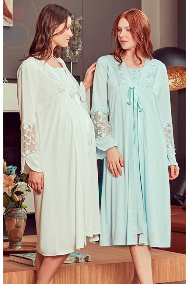 4907 Ecru Lace Sleeve Pregnant Maternity Nightgown