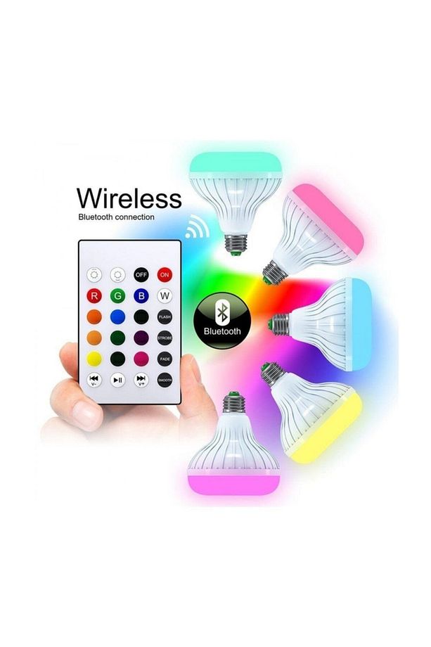 Bluetooth Hoparlör Led Akıllı Ampul Lamba 12 Renk Kumandalı Beyazbluetooth - 3