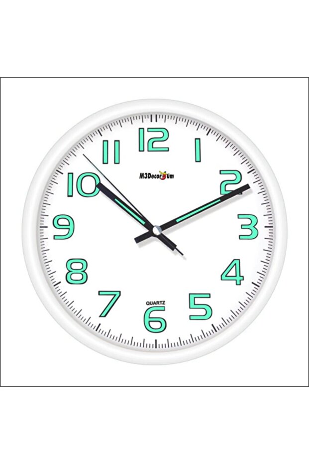 White Case Legible Floor Thick Number 28 cm Phosphorescent Silent Seconds Curved Glass Wall Clock