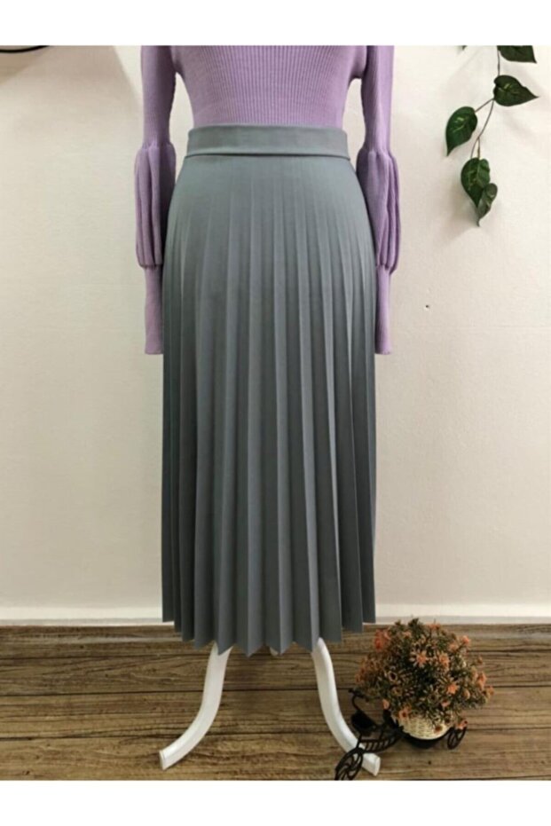 Pliseli Uzun Etek-gri - 1