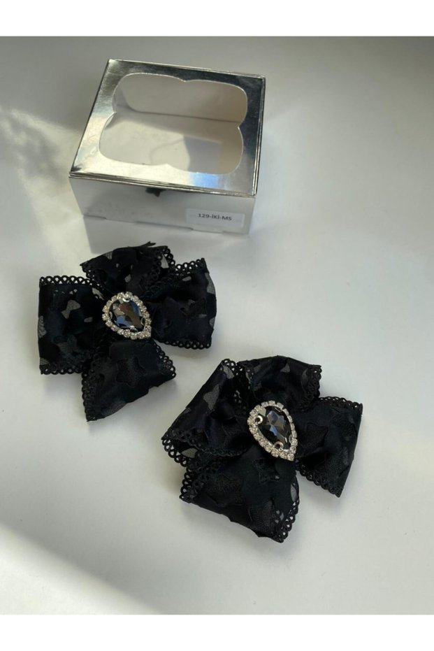 Black 2-Piece Crystal Stoned Girl's Baby Girl's Collar Buckle