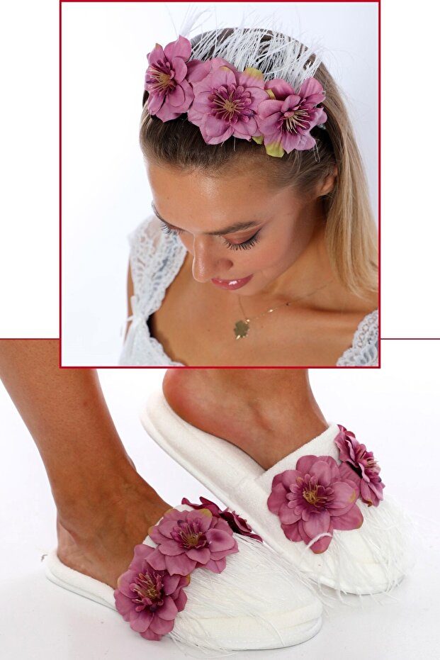 Purple Furry Maternity Crown and Maternity Slippers Set