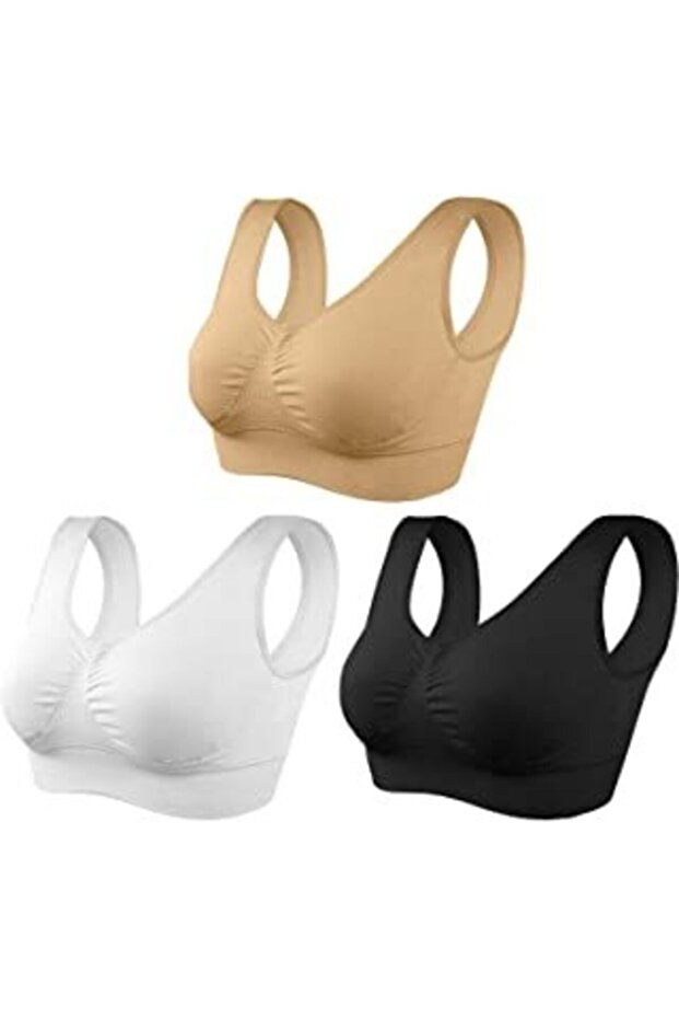 Seamless Padded Bra Set. 3 Colors in One Package (Black-white-skin)