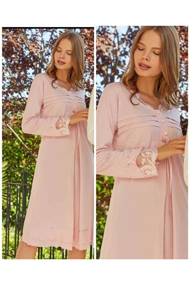 5129 Powder Ribbed Maternity Nightgown