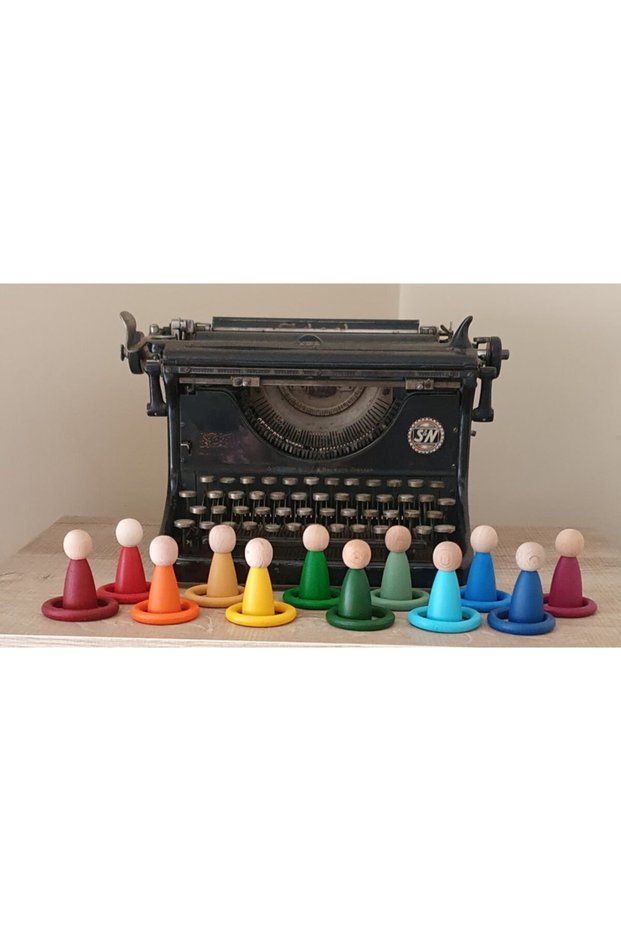Waldorf Pegleri (Nins) and Their Rings 12Pcs Humanoid + Ring Rainbow Shades