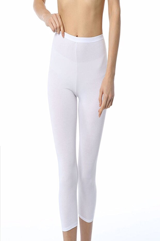 Women's White Modal Knee Length Capri Tights
