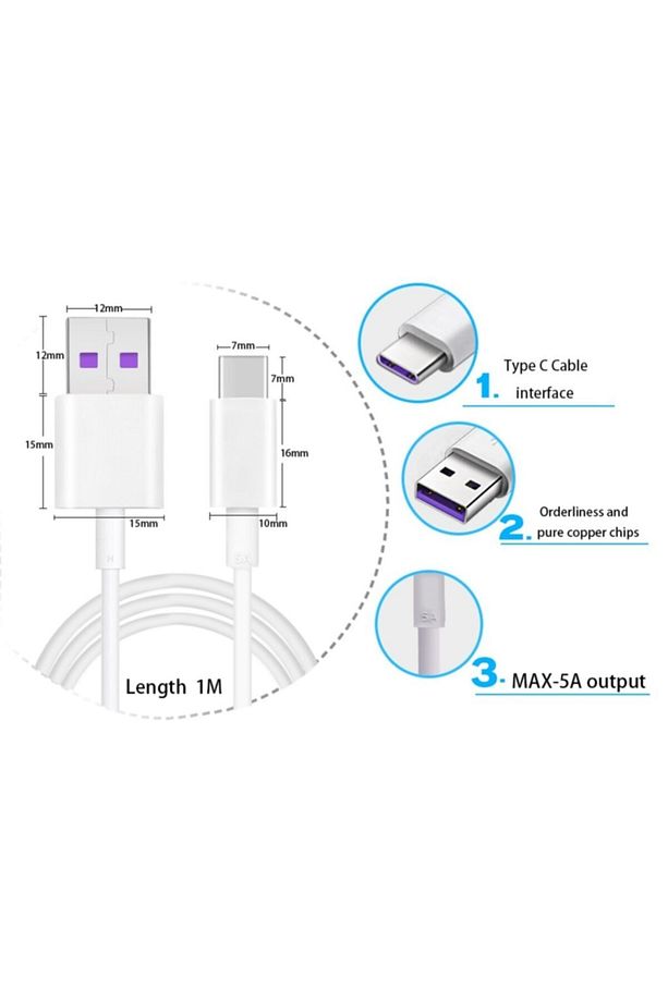 Usb Type-c 5a Hızlı Şarj Ve Data Kablosu Mor Kablo - 3