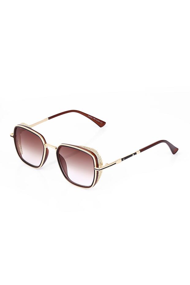 Unisex Brown Gradient Glass Metal Yellow Frame Sunglasses Ae2033C4B4745