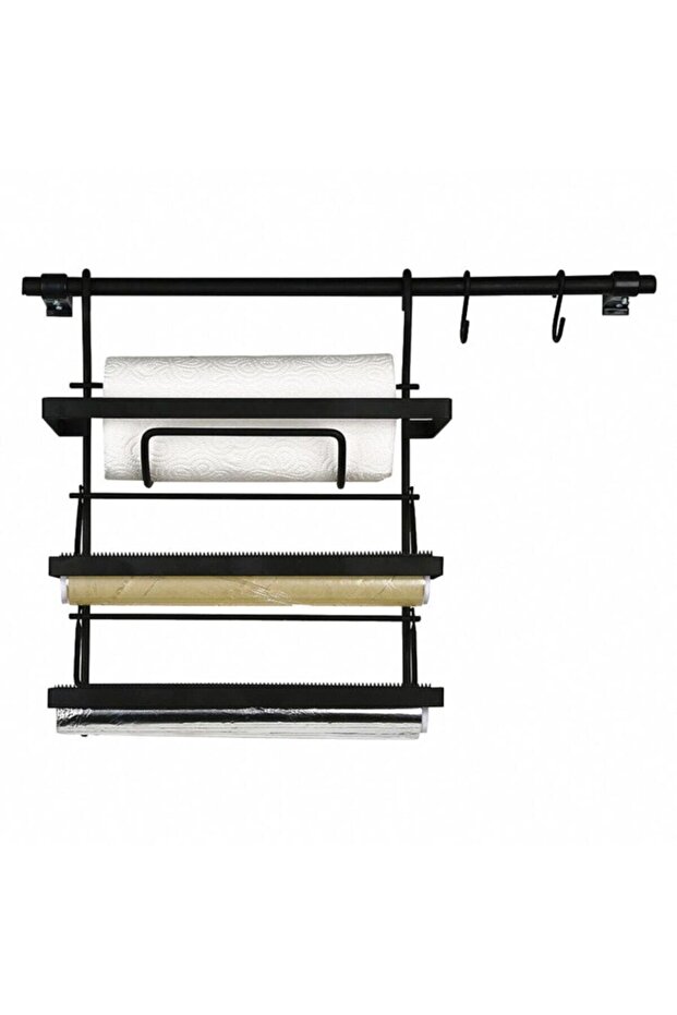 Akın Lüx - Alm255 Black Foil Holder - Stretchable and Paper Towel Holder Set
